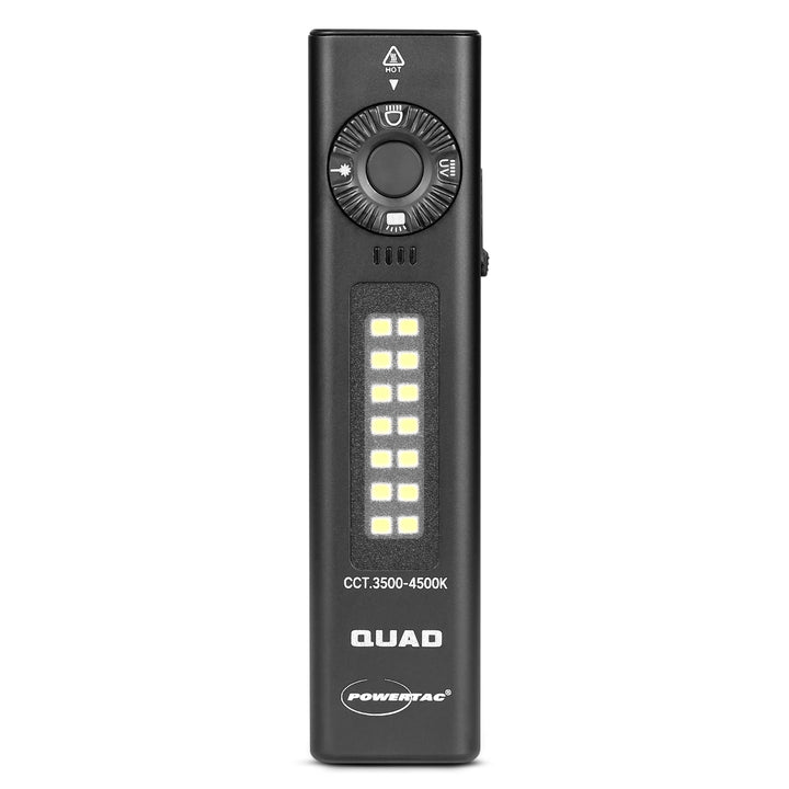 POWERTAC QUAD 2000 Lumen Flashlight | 4-in-1 Flat Design | USB-C Rechargeable | Green Laser + UV + Warm Side Light | Brightest Multi-Beam Tactical Light