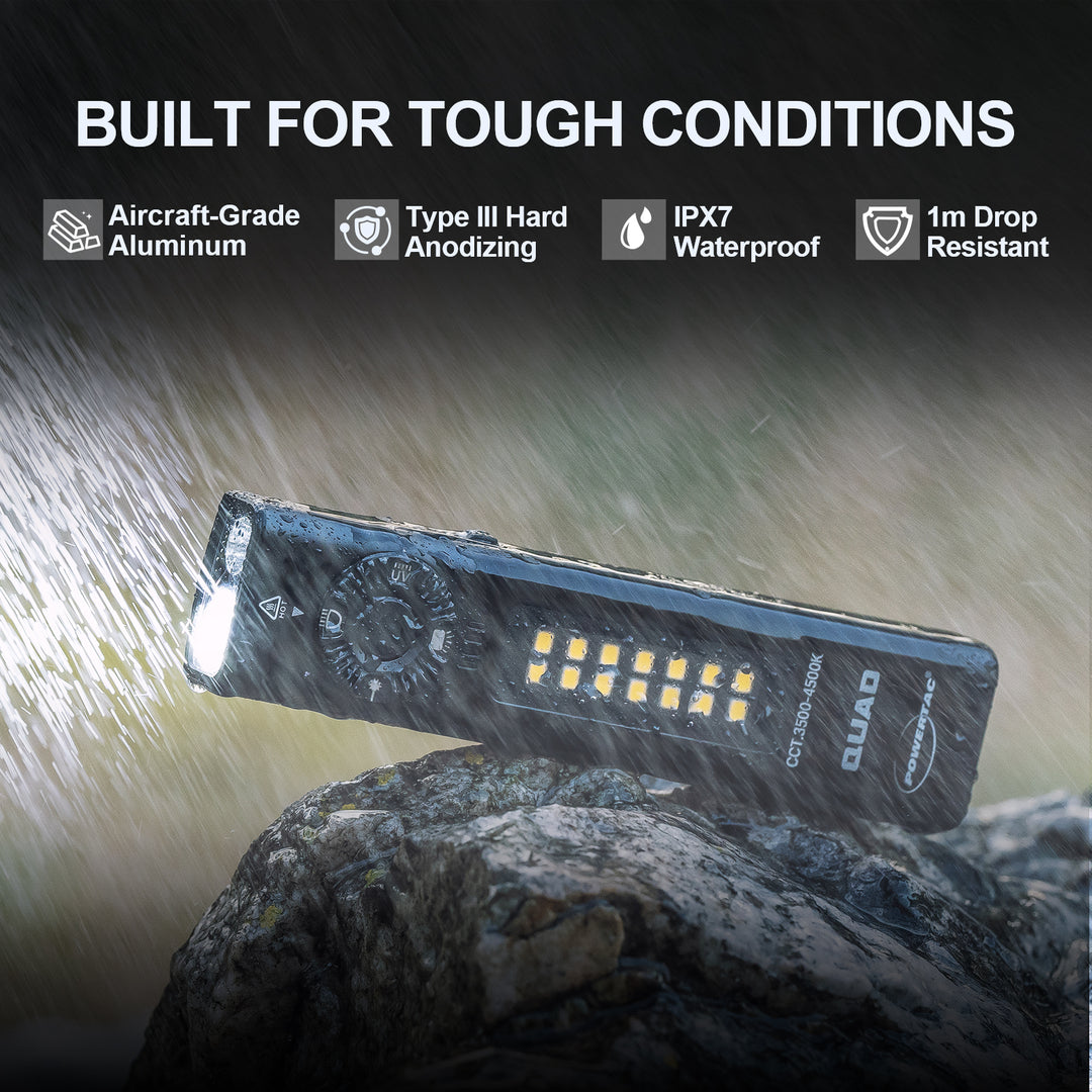QUAD 4-in-1 Flashlight - 2000 Lumens Green Laser UV Warm Light QUAD 4-in-1 Flashlight - 2000 Lumens Green Laser UV Warm Light