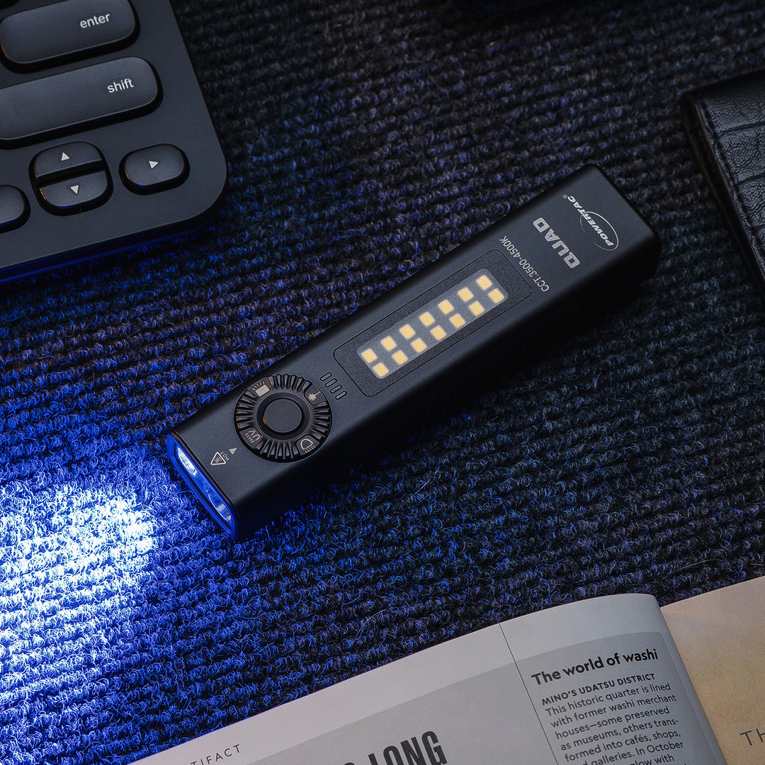 POWERTAC QUAD 2000 Lumen Flashlight | 4-in-1 Flat Design | USB-C Rechargeable | Green Laser + UV + Warm Side Light | Brightest Multi-Beam Tactical Light
