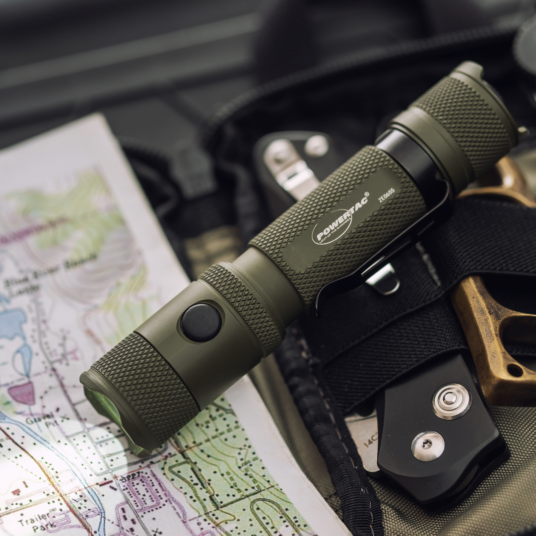 220 volt rechargeable flashlight FlexBeam- 1200 Lumen Adjustable Beam grade aluminum construction with magnetic base Powertac M5 Gen3 Rechargeable Flashlight
