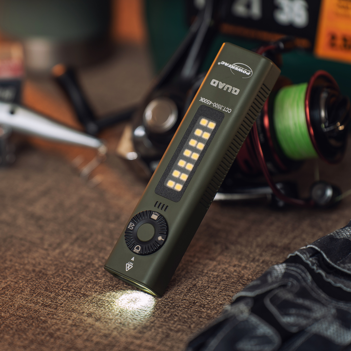 POWERTAC QUAD 2000 Lumen Flashlight | 4-in-1 Flat Design | USB-C Rechargeable | Green Laser + UV + Warm Side Light | Brightest Multi-Beam Tactical Light