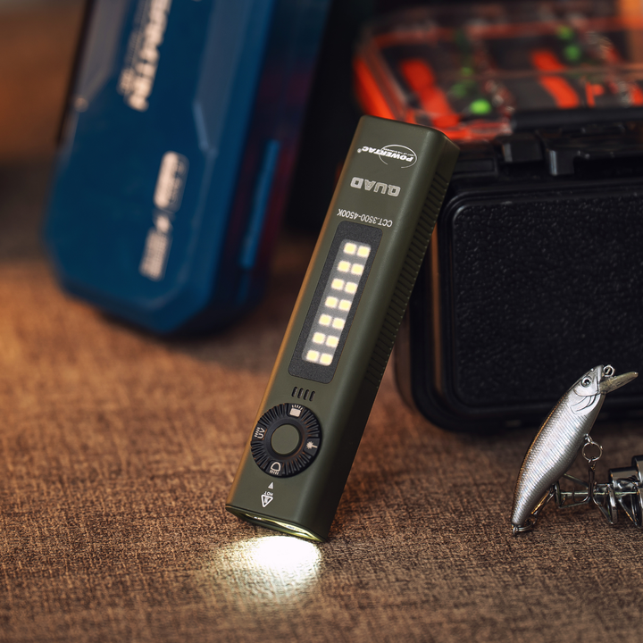 POWERTAC QUAD 2000 Lumen Flashlight | 4-in-1 Flat Design | USB-C Rechargeable | Green Laser + UV + Warm Side Light | Brightest Multi-Beam Tactical Light