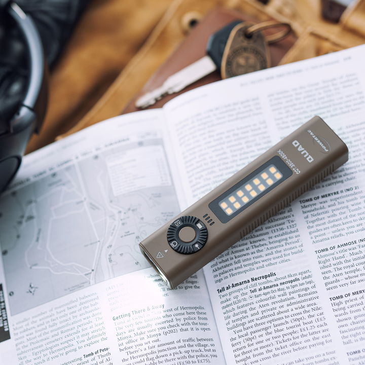 POWERTAC QUAD 2000 Lumen Flashlight | 4-in-1 Flat Design | USB-C Rechargeable | Green Laser + UV + Warm Side Light | Brightest Multi-Beam Tactical Light