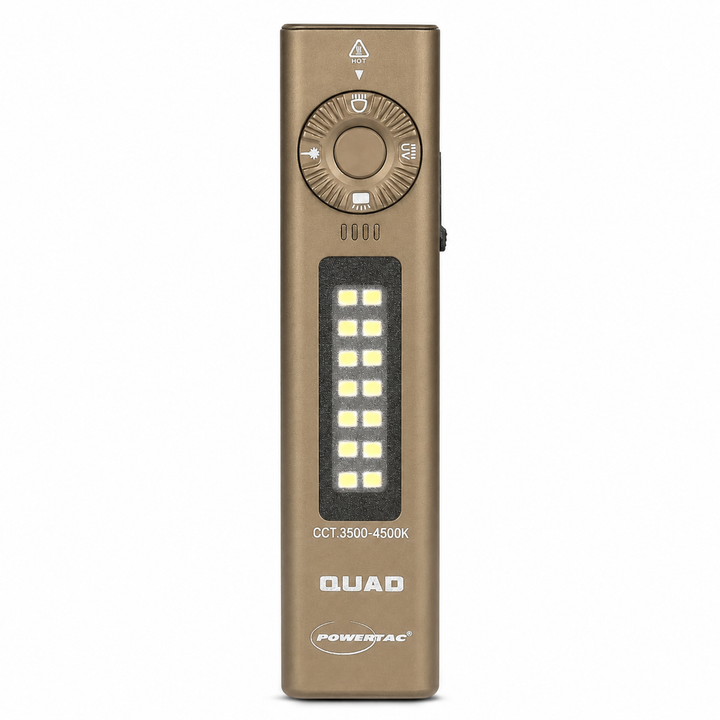 POWERTAC QUAD 2000 Lumen Flashlight | 4-in-1 Flat Design | USB-C Rechargeable | Green Laser + UV + Warm Side Light | Brightest Multi-Beam Tactical Light