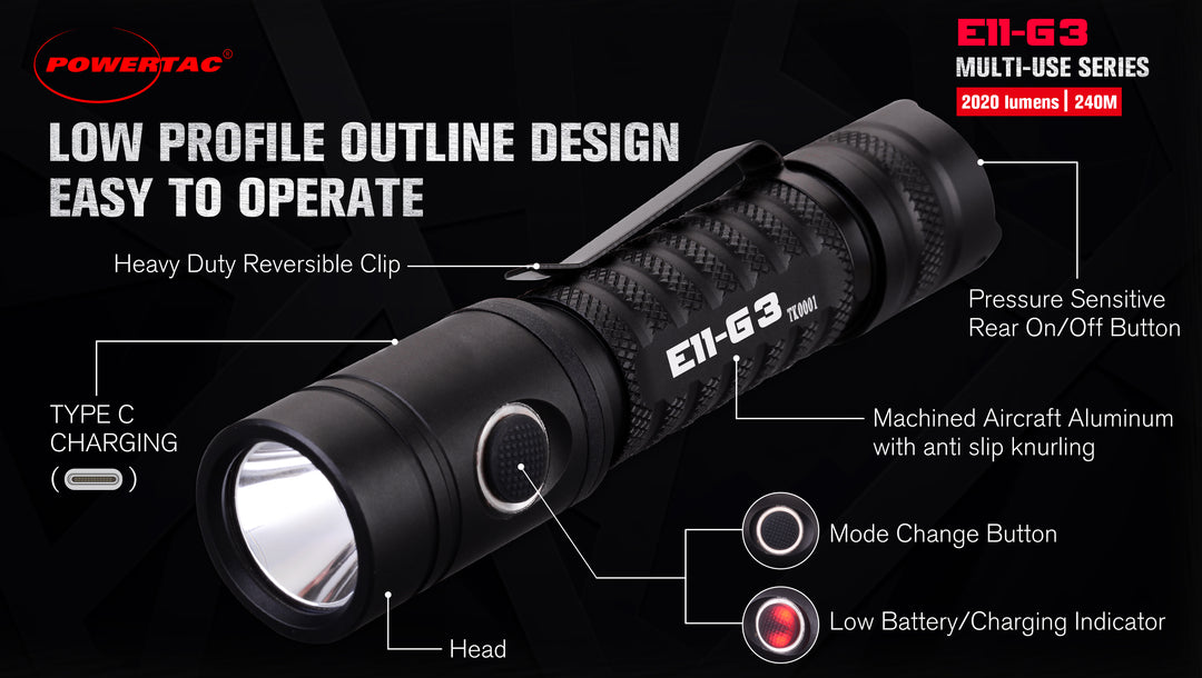 best small rechargeable flashlight 2020 E11-Gen3 2020 Lumen Rechargeable EDC Flashlight-Best Selling EDC – Powertac