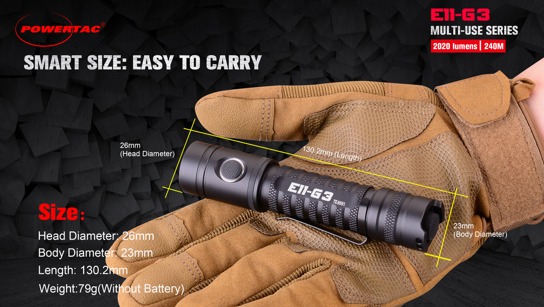 best rechargeable tactical flashlight 2020 E11-Gen3 2020 Lumen Rechargeable EDC Flashlight-Best Selling EDC – Powertac