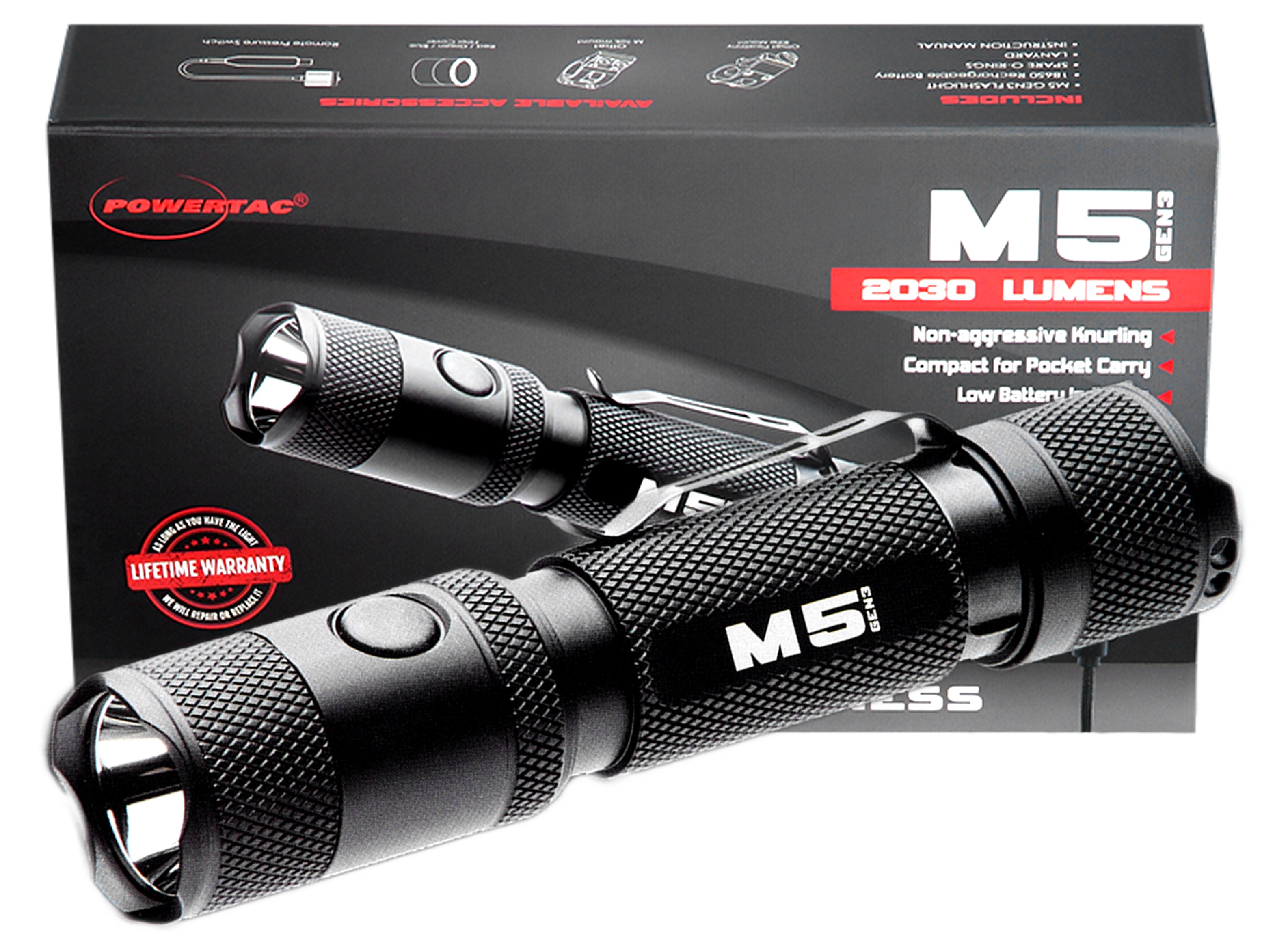 ライト+ランタン PowerTac M5 GEN3 M5 Gen3 + Battery Bundle - EDC Flashlight Power Kit | Powertac