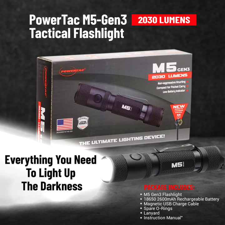 M5 Gen3 Power User Pack - EDC Flashlight with 2 Batteries for Maximum Runtime