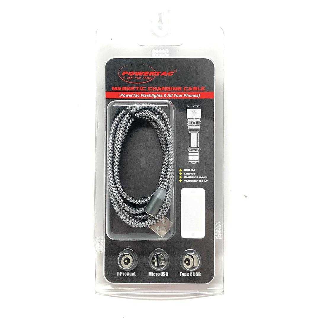 Magnetic USB Charging Cable, 3 in 1 Nylon Cord, Compatible with Micro USB, Type C, and Apple Products - Powertac