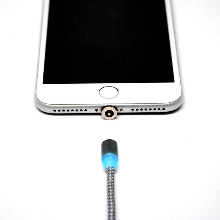 Magnetic USB Charging Cable, 3 in 1 Nylon Cord, Compatible with Micro USB, Type C, and Apple Products - Powertac