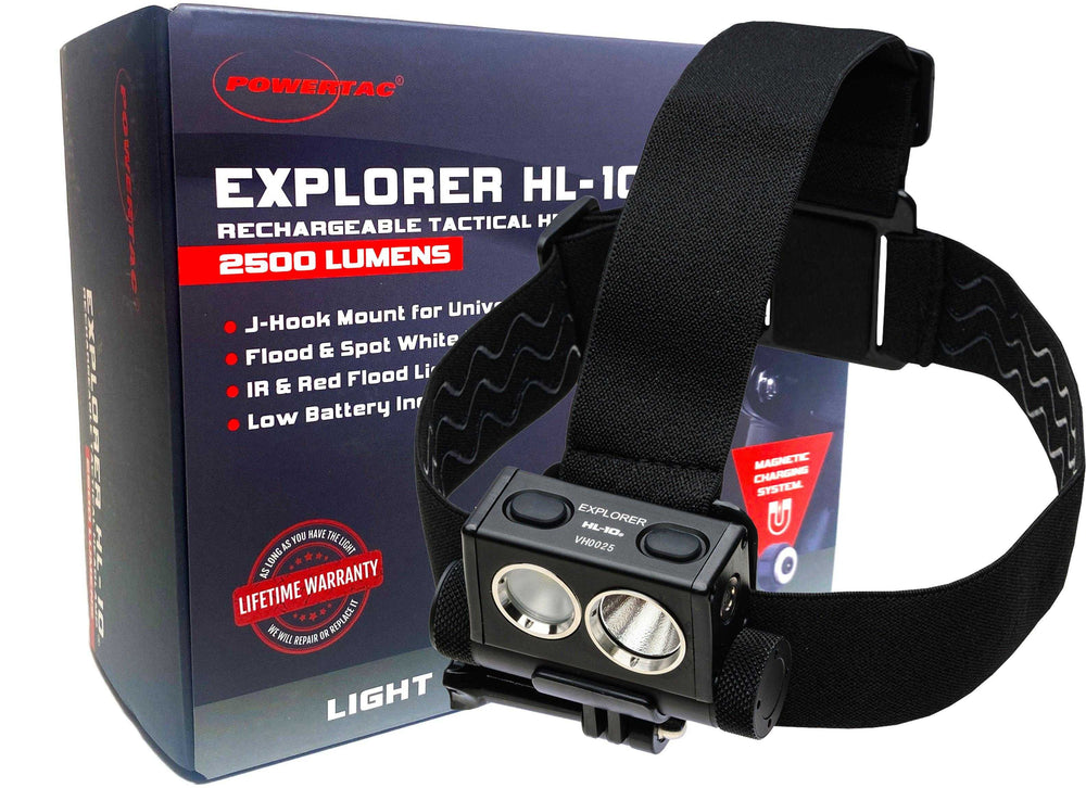 Explorer HL-10 - 2,500 Lumen White/Red/IR Headlamp - Powertac