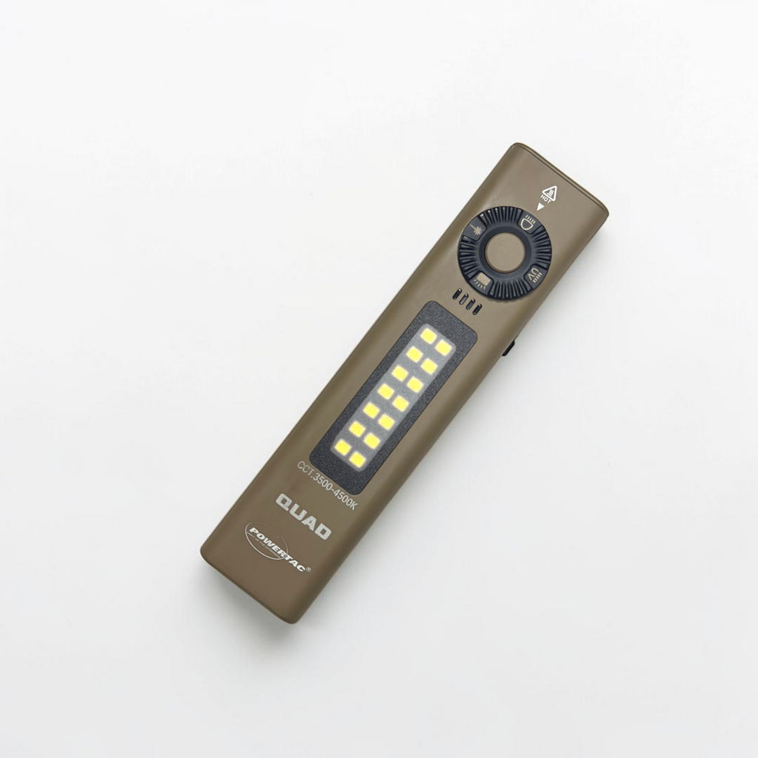 POWERTAC QUAD 2000 Lumen Flashlight | 4-in-1 Flat Design | USB-C Rechargeable | Green Laser + UV + Warm Side Light | Brightest Multi-Beam Tactical Light