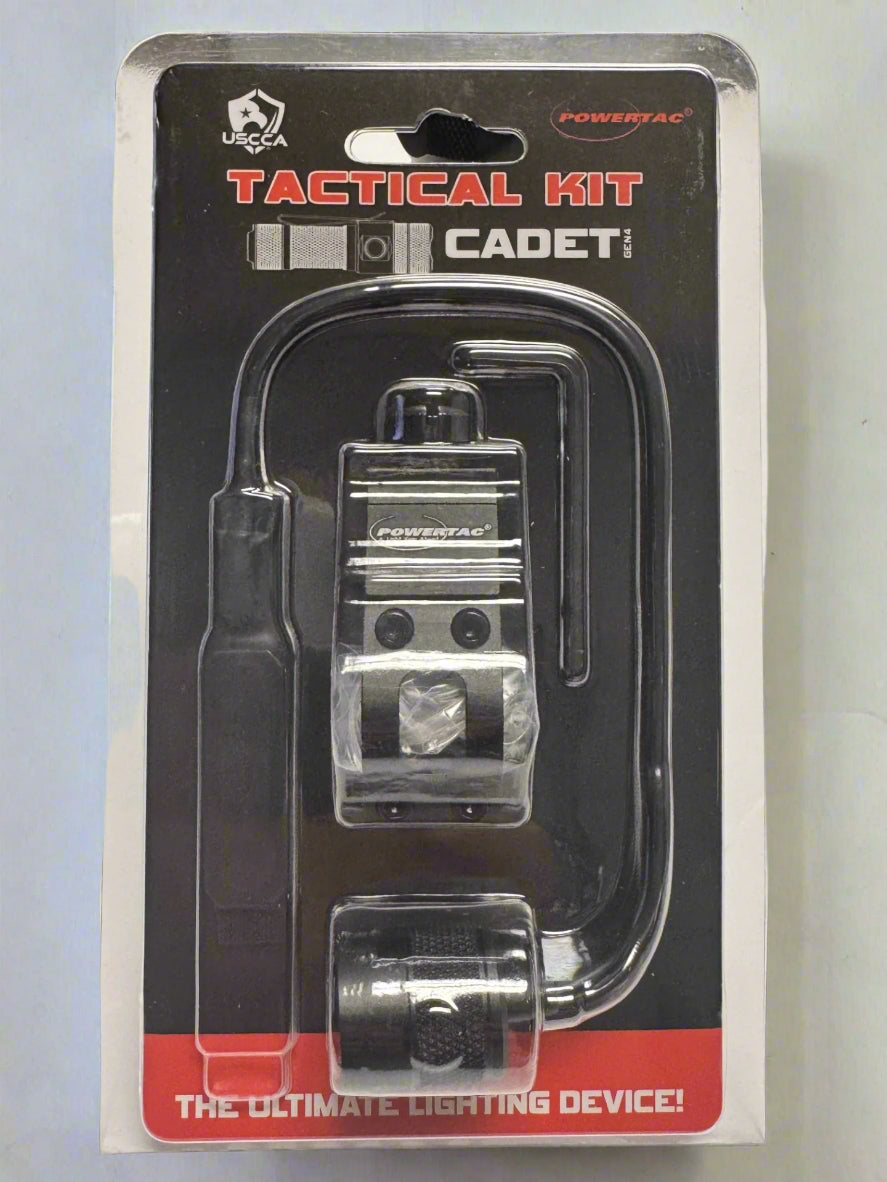 Tactical kit packaging with PowerTac branding on a white surface